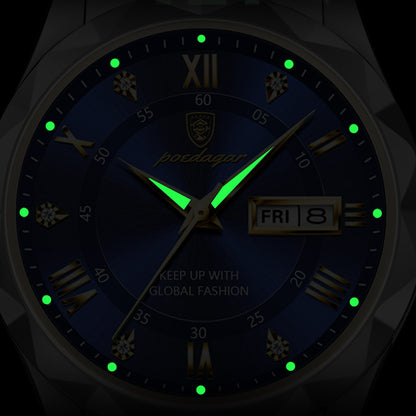 Montre de Luxe à Quartz pour Homme - Cadran Bleu Saphir et Bracelet Bicolore Acier