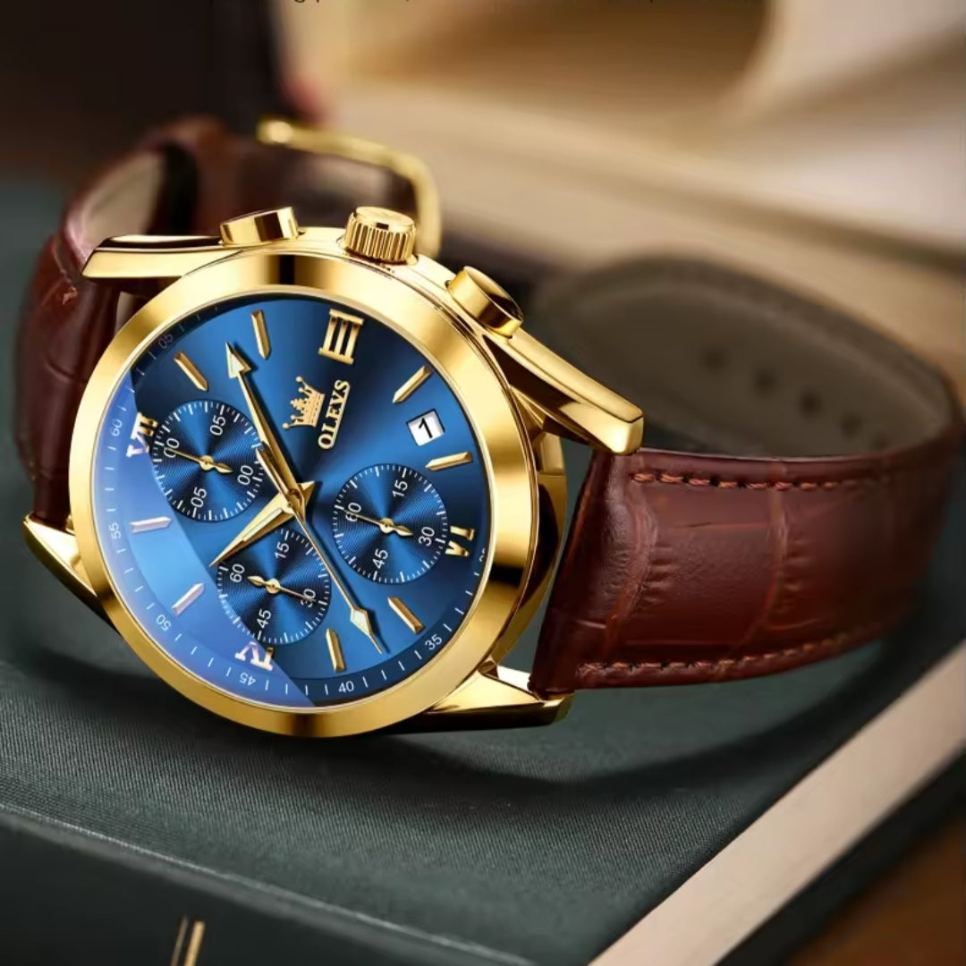 Montre chronographe en cuir (OLEVS)
