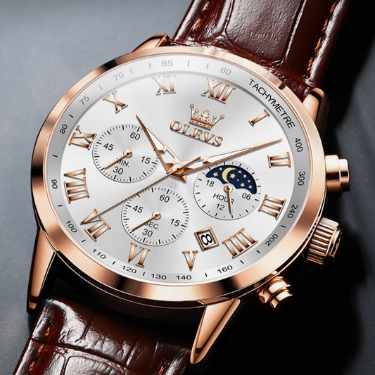 Montre chronographe en cuir (OLEVS)