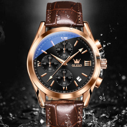 Montre chronographe en cuir (OLEVS)