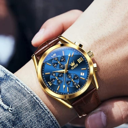 Montre chronographe en cuir (OLEVS)