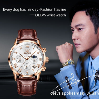 Montre chronographe en cuir (OLEVS)